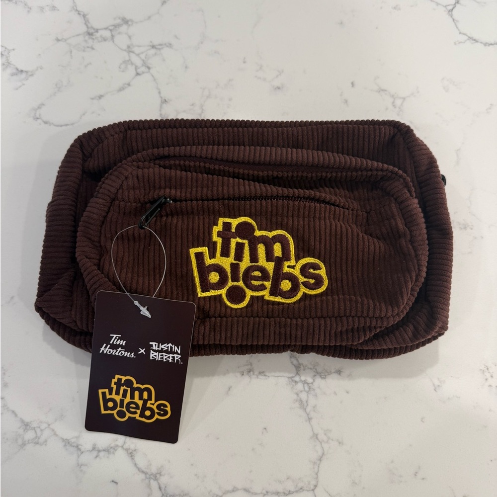NWT Tim Hortons x Justin Bieber Brown Corduroy Bag Tim Biebs